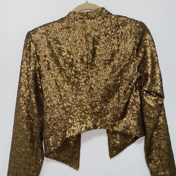 Jessica Simpson Gold Blazer M Sequence Jacket - Picture 2 of 2